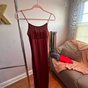 Ultra Flirt Red Ruched Maxi Slip Dress with Spaghetti Straps